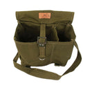Genuine Romanian army olive canvas bread bag with adjustable strap and durable metal buckle, military surplus haversack.