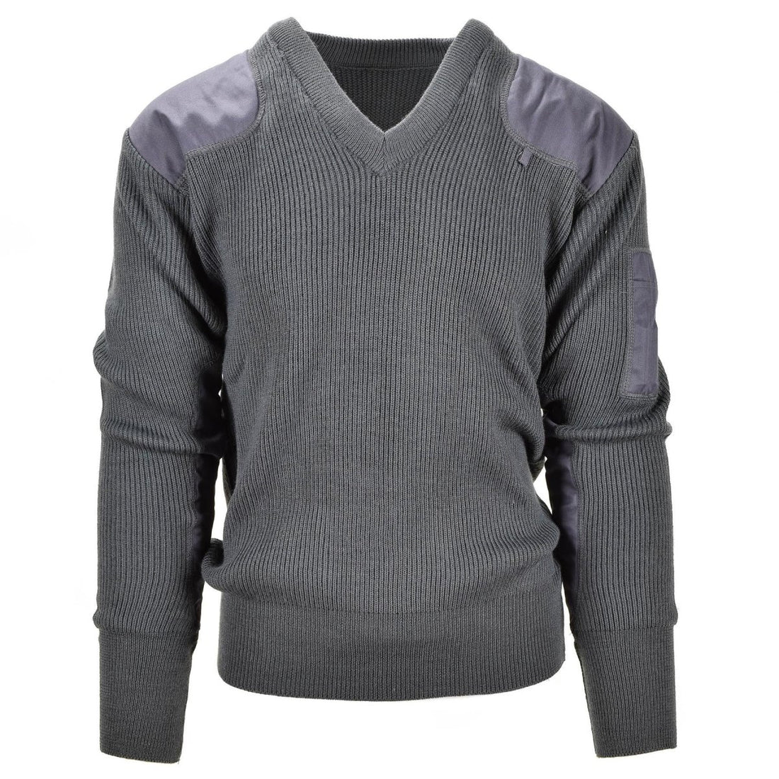 Italian Military pullover gray wool commando V-neck sweater reinforced elbows