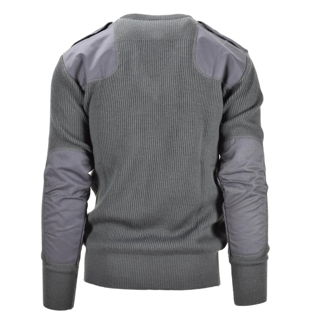 Italian Military pullover gray wool commando V-neck sweater reinforced elbows