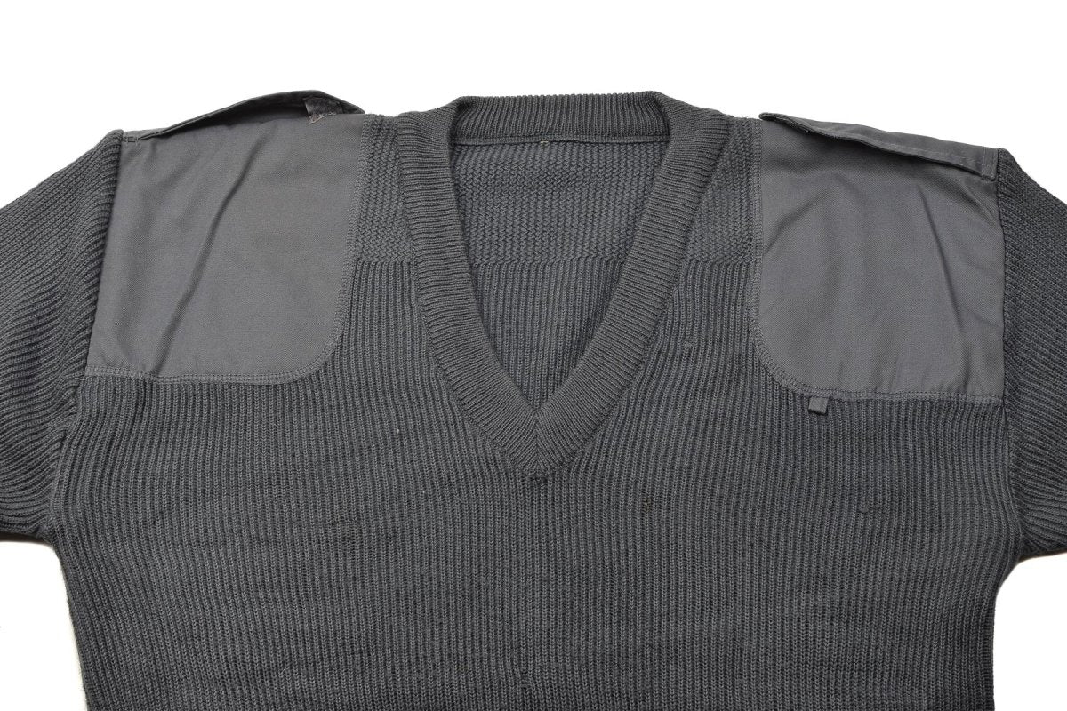 Italian Military pullover gray wool commando V-neck sweater reinforced elbows