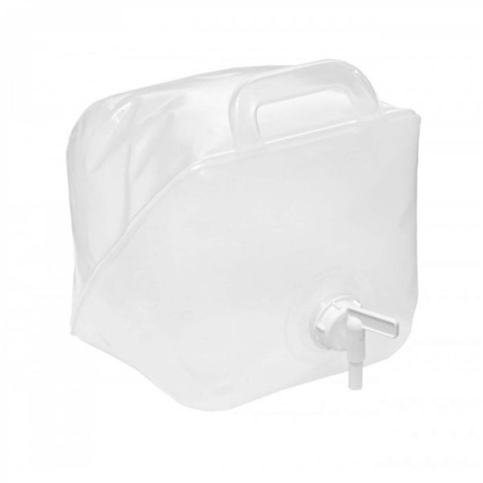 Katadyn collapsible 20L water canister made of food-grade, BPA-free material with built-in spout and handle for easy pouring.