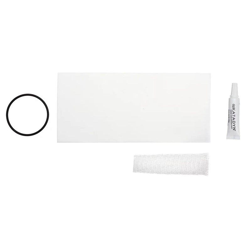 Katadyn Hiker Pro maintenance kit with protection, O-ring, mesh filter, and silicone lubricant for water filter care.