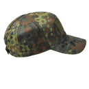 Leo Kohler military baseball cap in flecktarn camo with adjustable strap and peaked visor for outdoor use.