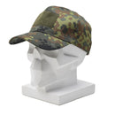 Leo Kohler military flecktarn camouflage baseball cap with peaked visor on white mannequin head.