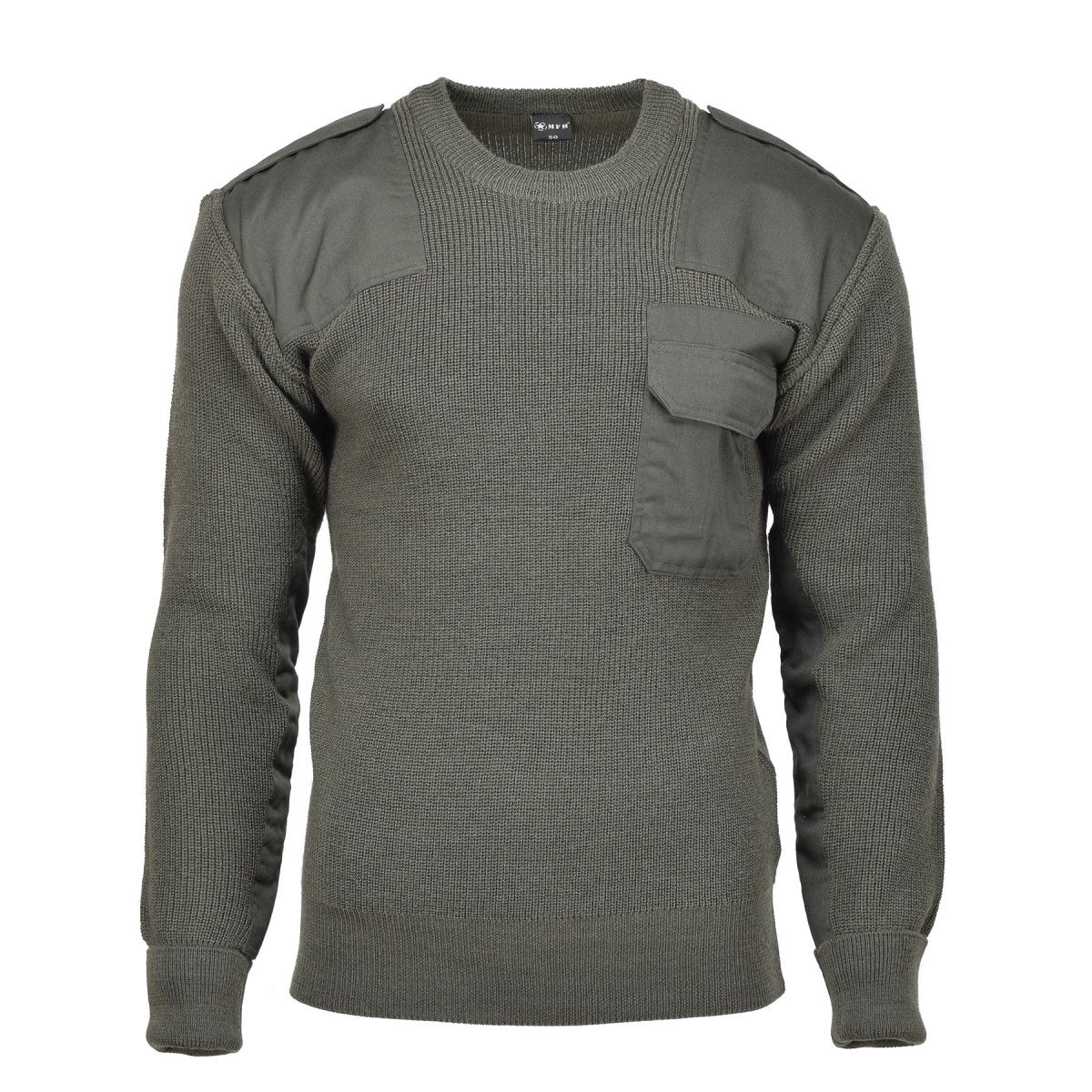 MFH Brand Military style commando pullover stock stitch knit sweater olive NEW