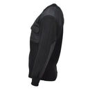 Side view of MFH Brand black commando jumper with rib knit wool and reinforced shoulder and elbow patches