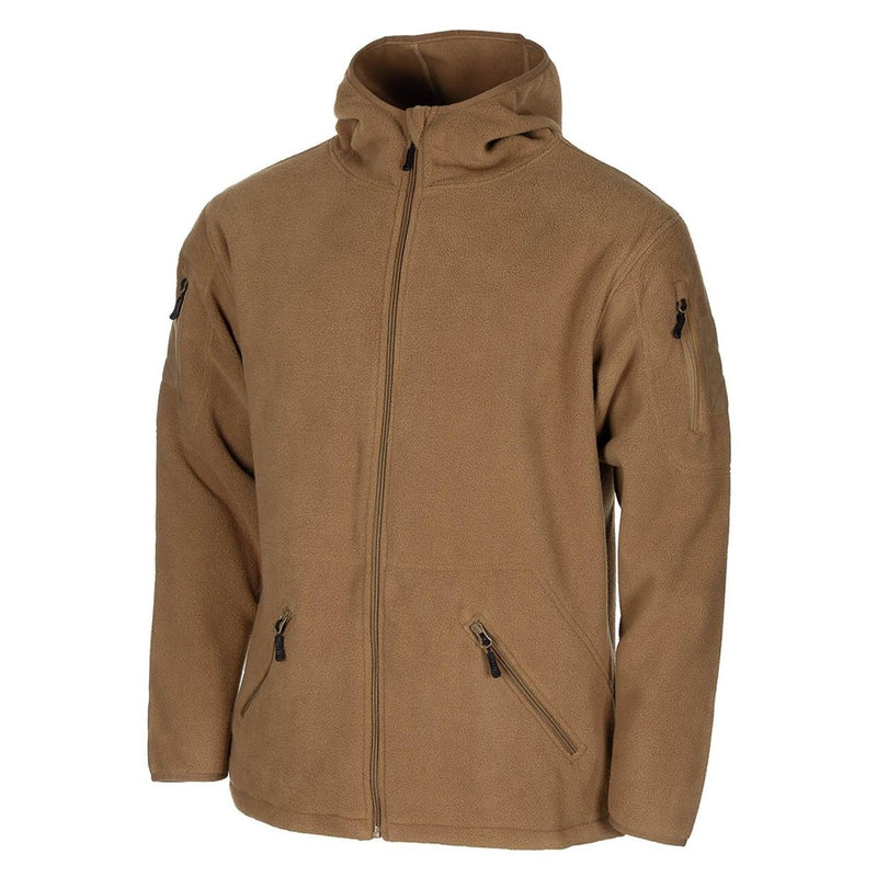 MFH military style tan tactical hooded fleece jacket outdoor hiking full zip NEW - GoMilitar