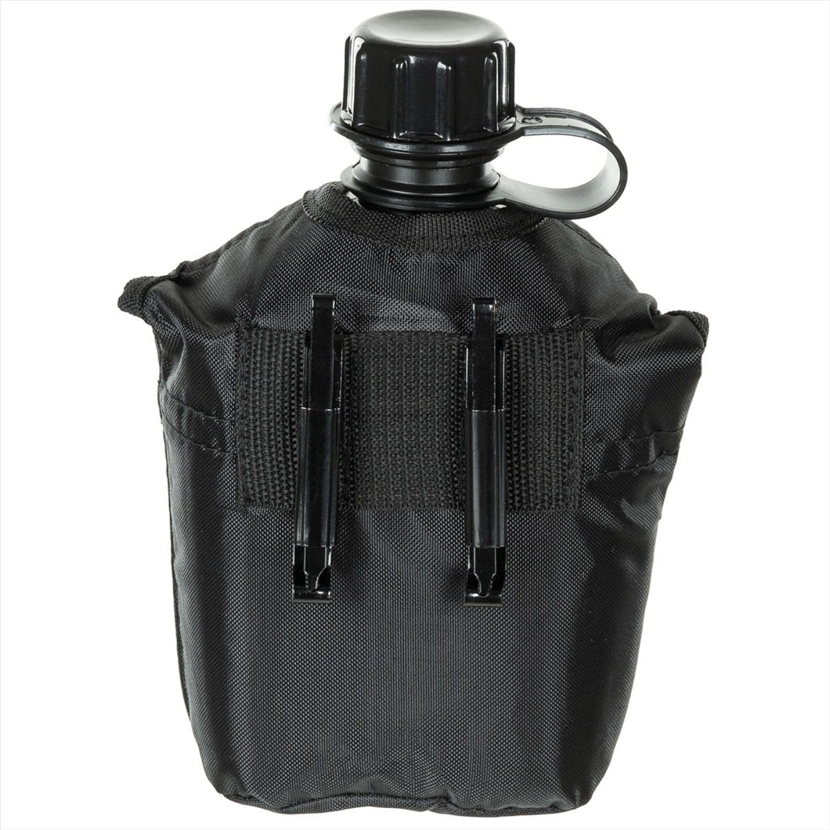 MFH U.S. Military Plastic Canteen 1L Screw Cap Clips Attachment BPA Free Black
