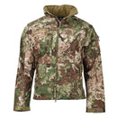 MIL-TEC army softshell tactical jacket with fleece lining, camouflage pattern, waterproof, windproof, and hooded design.