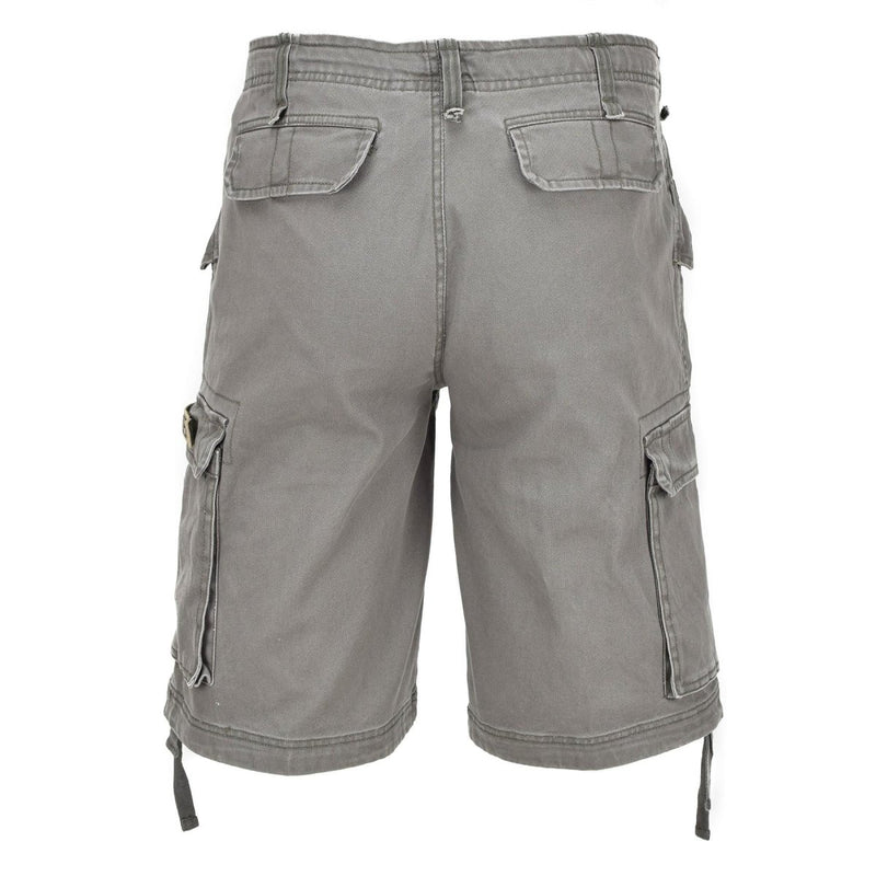 Back view of Mil-Tec military-style gray cargo shorts with multiple pockets and belt loops.