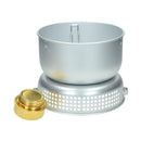 Aluminum pot and pan camping cookware set with a brass alcohol burner for outdoor cooking and camping stove use