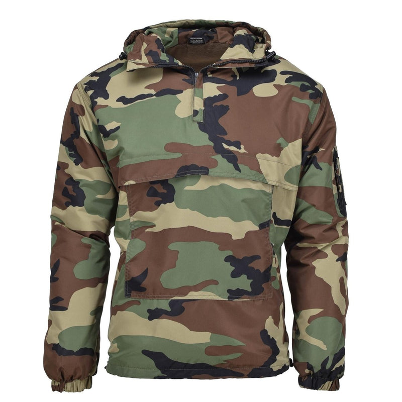 MIL-TEC German Military winter woodland camo combat jacket with windproof hood and insulated lining for cold weather