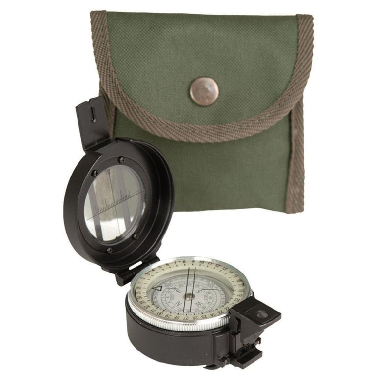 MIL-TEC Metal Lensatic Compass Aluminium Casing Shiny Face Navigation Black