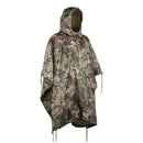 Camouflage MIL-TEC waterproof poncho with hood, lightweight PVC-coated ripstop fabric for outdoor and tactical use.