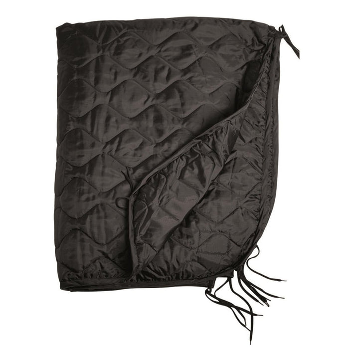Black MIL-TEC poncho liner with quilted pattern, lightweight and fast-drying, for outdoor warmth 210x150cm