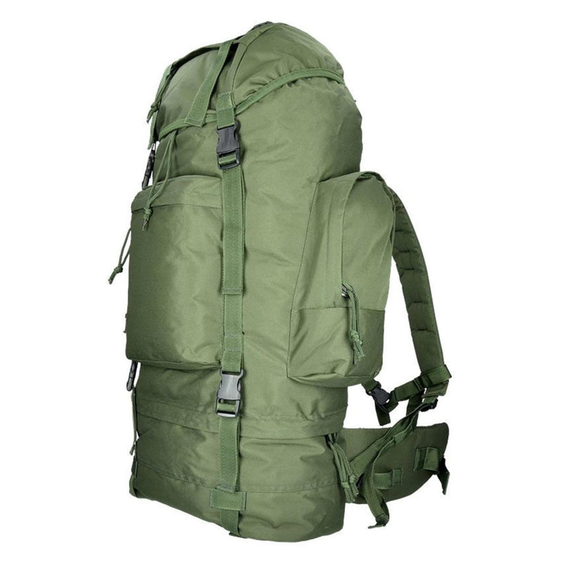 Green MIL-TEC RANGER 75L tactical backpack with padded straps and multiple compartments for hiking and outdoor use