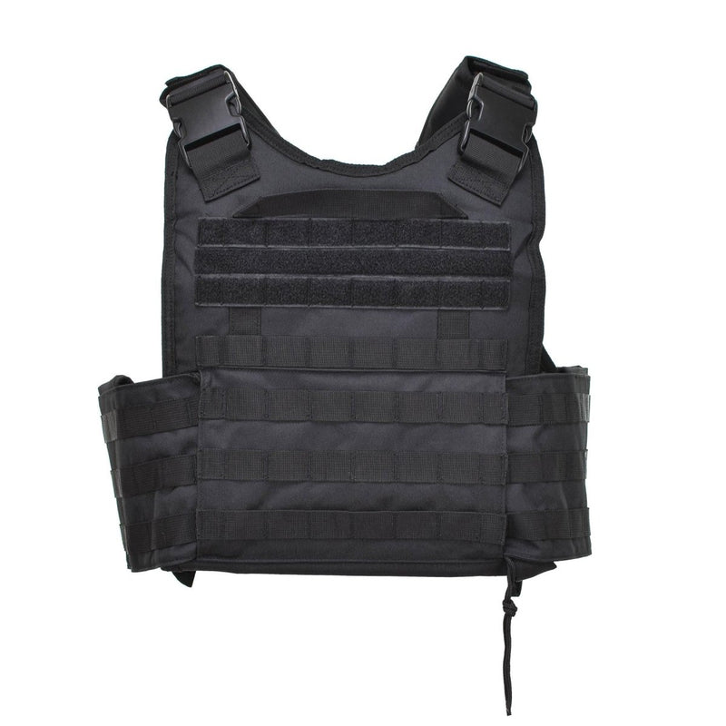 Black MIL-TEC tactical plate carrier vest with adjustable straps and MOLLE webbing for combat protection and customization