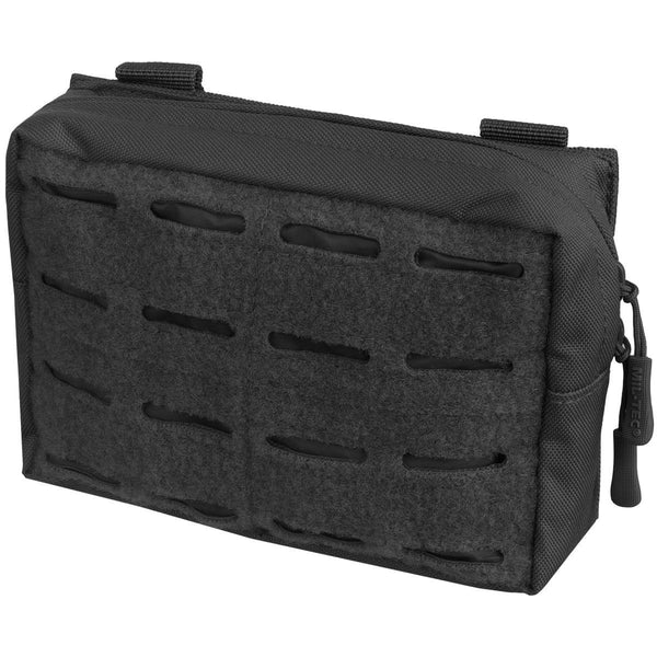 Compact black MIL-TEC tactical MOLLE belt pouch with durable laser-cut webbing for secure gear organization.