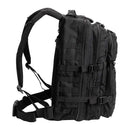 Black MIL-TEC U.S. Assault 36L tactical backpack with multiple compartments and padded straps for hiking and outdoor use.