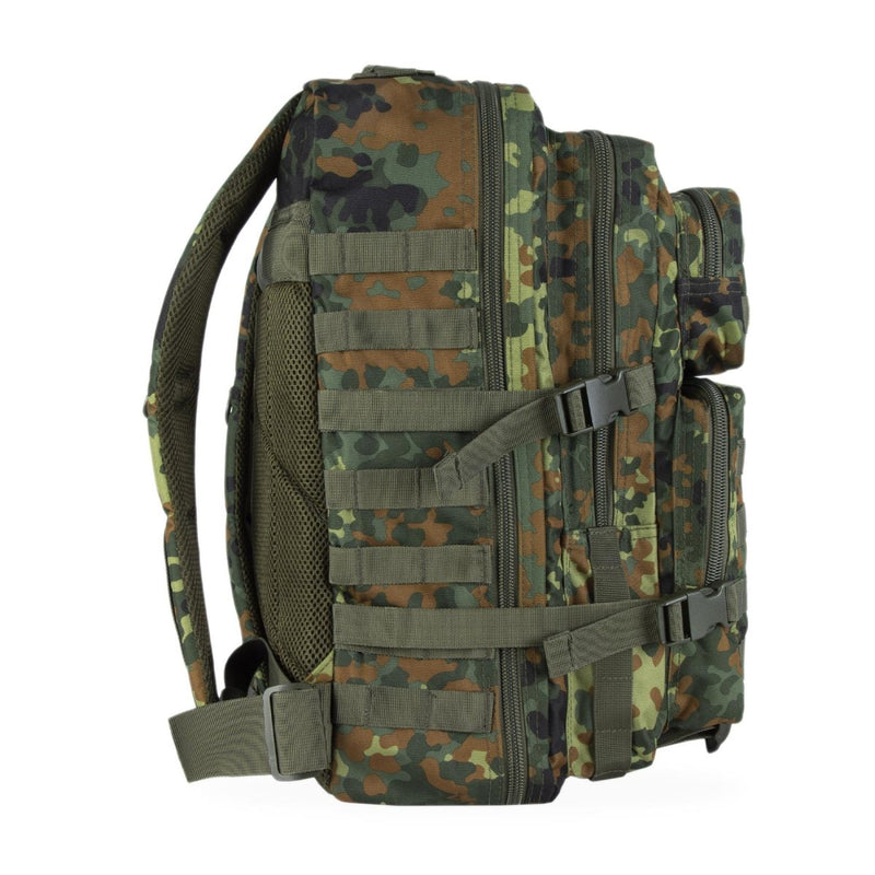 MIL-TEC U.S. Assault trekking rucksack large 36L flecktarn daypack with multiple compartments and adjustable straps.