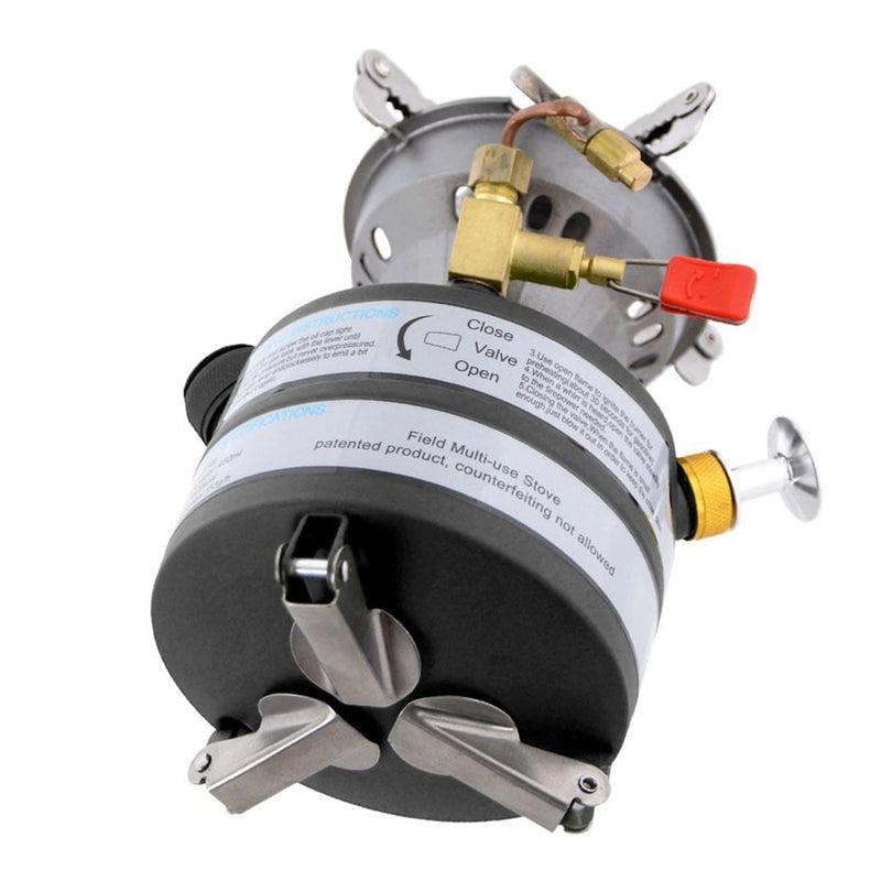 MIL-TEC M-95 military-style portable petrol stove with fold-out feet and integrated 450ml fuel tank for outdoor camping