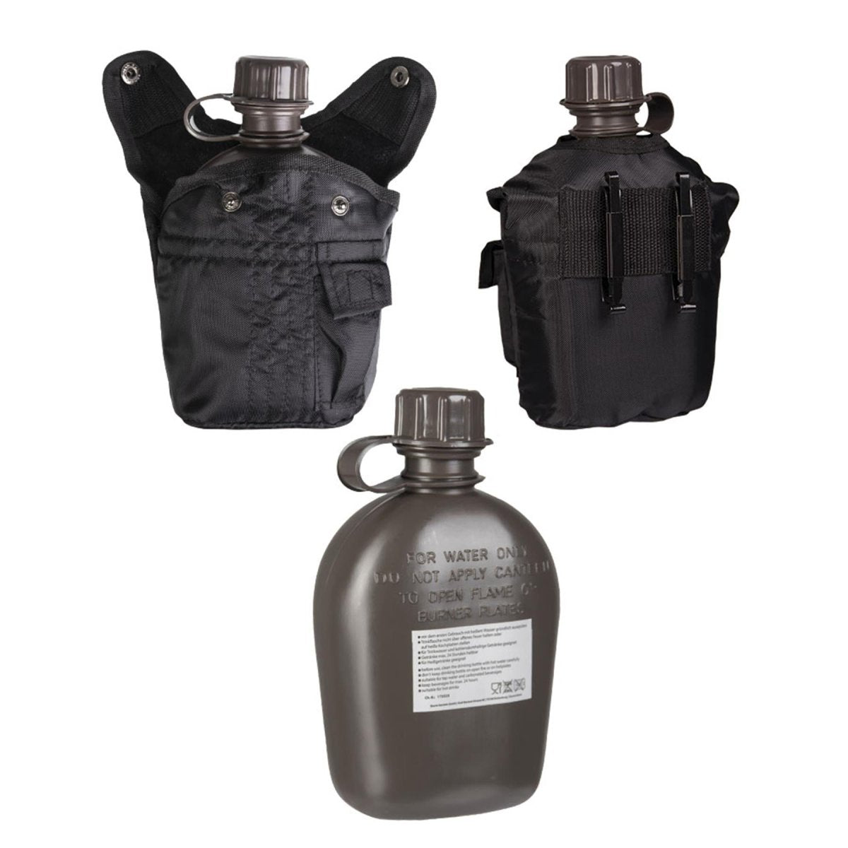 MIL-TEC US Style Plastic Canteen 1L Cover Included Tactical Outdoor Black
