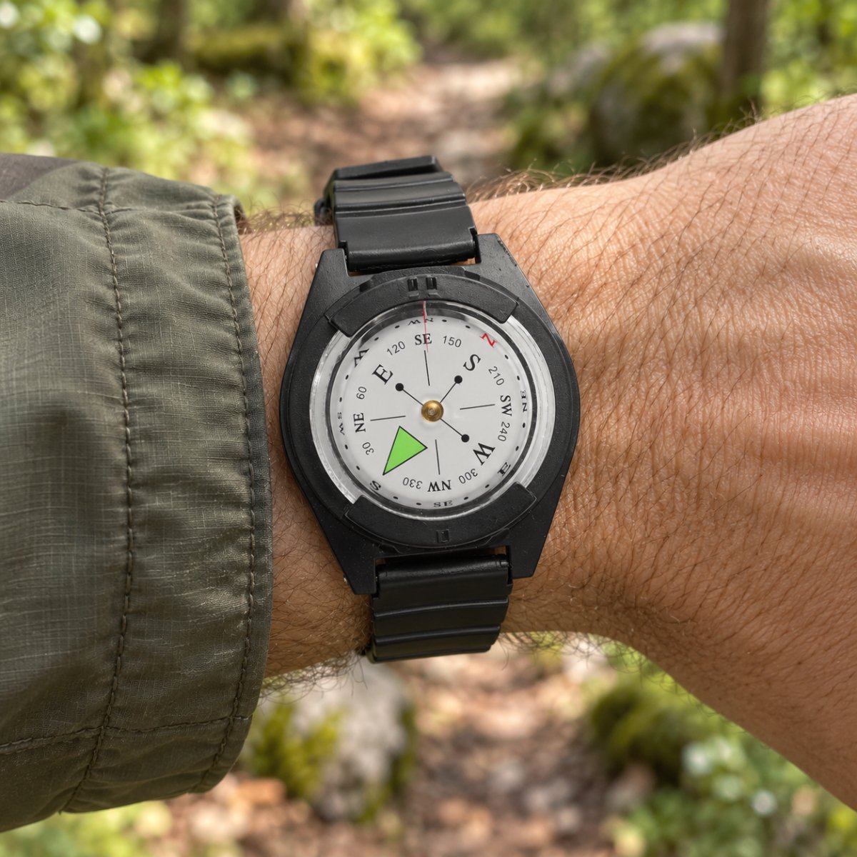 MIL-TEC Wrist Compass 360 Degree Luminous Dial Adjustable Strap Outdoor Black