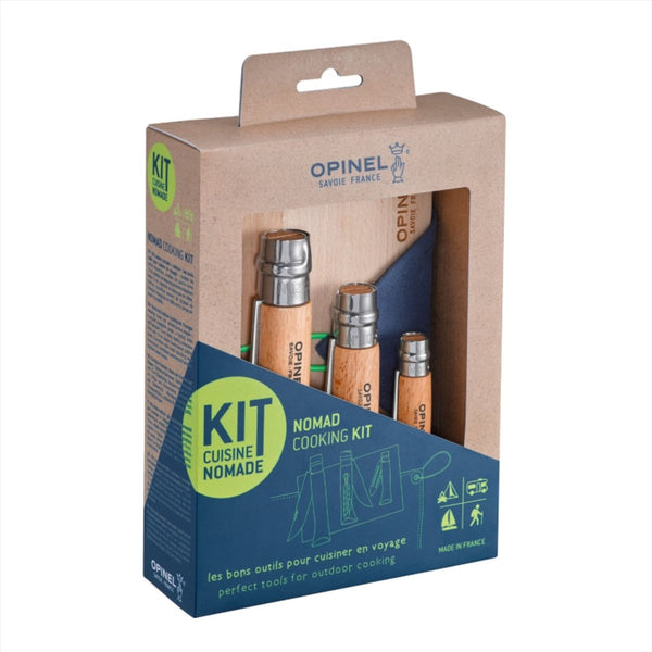 Opinel Nomand Cooking Set Outdoor 5 Piece Knife Board Towel Travel Kit Blue