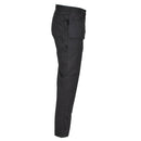 Black Belgian military cargo pants with reinforced knees and multiple pockets, designed for durability and comfort.
