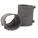 Pair of original British military vintage leg gaiters in grey fabric with buckle straps for leg protection and outdoor use