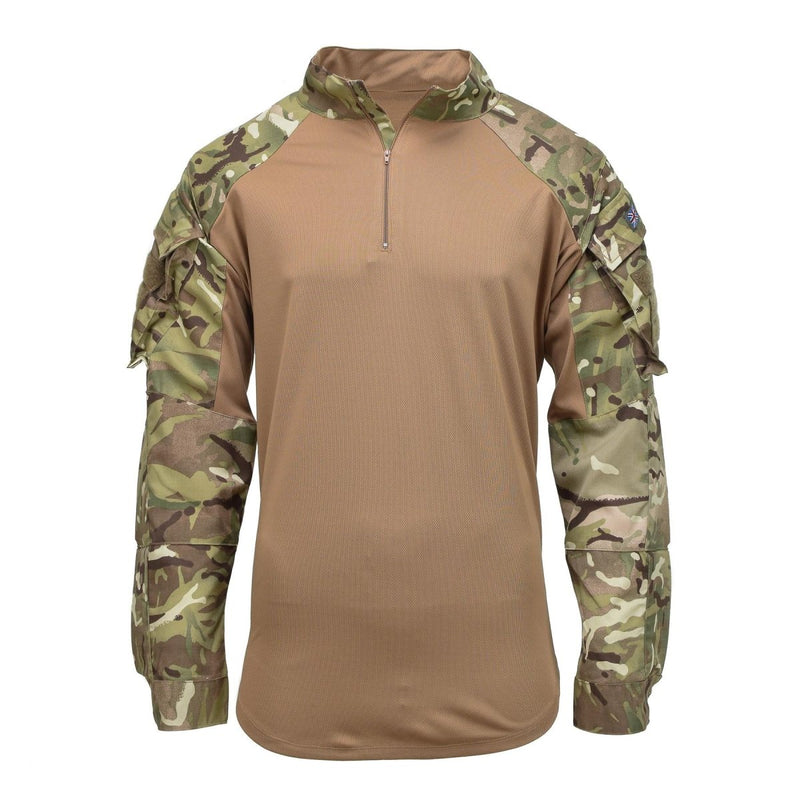 Original British military under body shirt with MTP camouflage sleeves and tan torso, designed for tactical use.