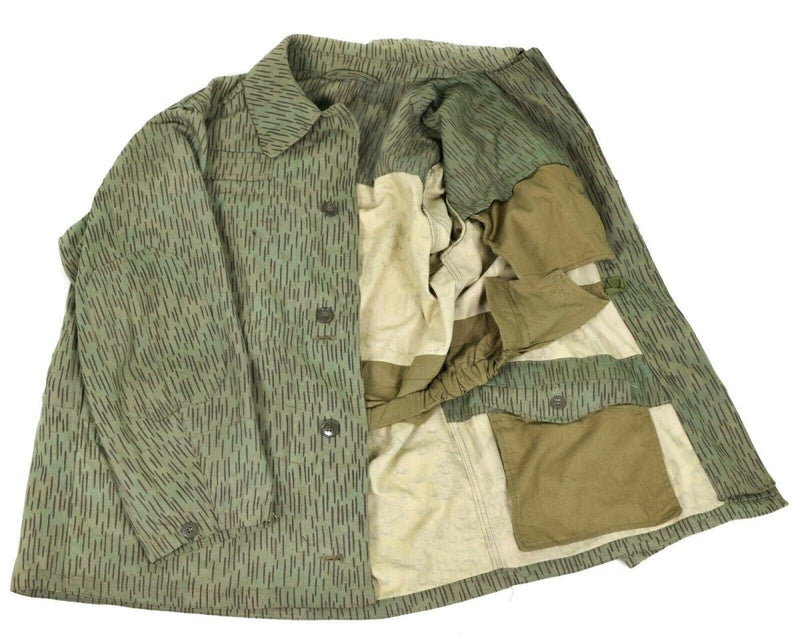 Original Czech army M60 field jacket parka with rain drop camouflage, interior pockets, and durable fabric details.