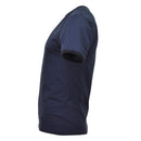 Side view of Original Dutch Army navy blue cotton t-shirt with short sleeves, durable and breathable military surplus shirt.