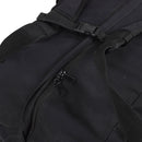 Close-up of black Original Dutch Military duffle bag zipper, adjustable straps, and durable fabric for travel and sports use