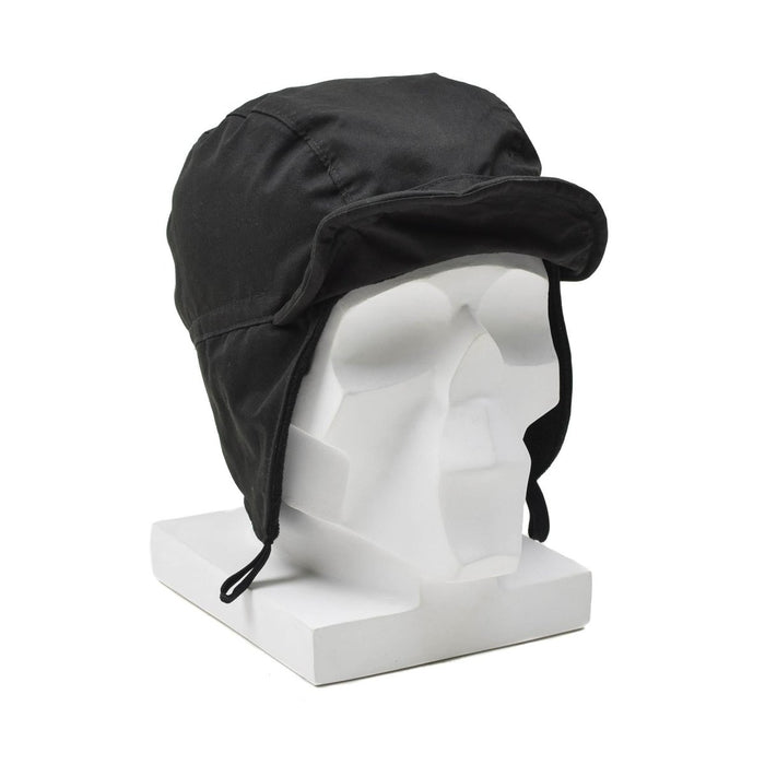 Black Dutch paratrooper winter hat with ear flaps and brim, windproof and durable military-style cap