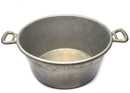 Large vintage aluminum French Army cooking pot with dual handles, ideal for outdoor and military-style cooking.