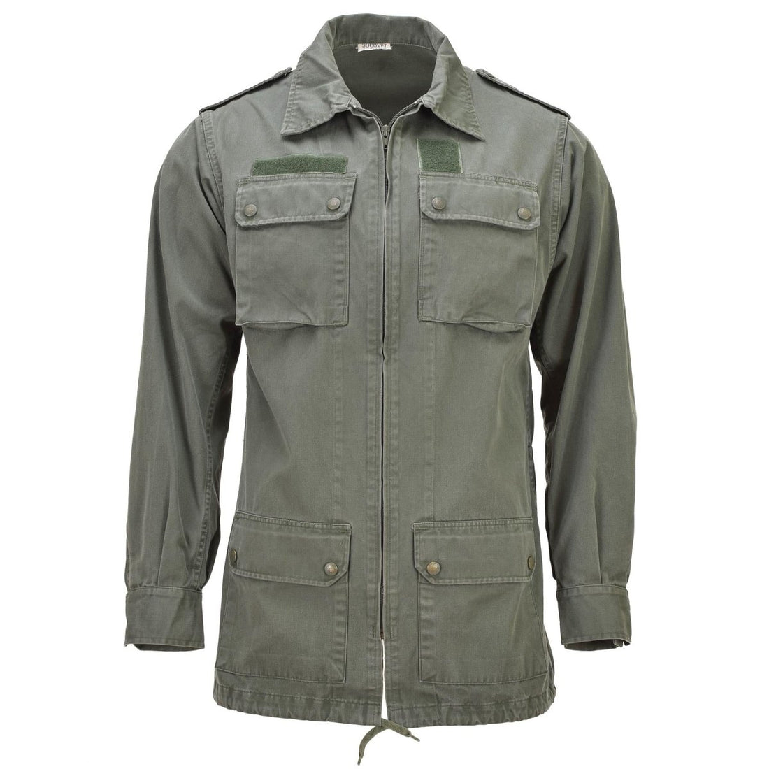 Original French Military Classic Jacket Large Front Pockets Solid Olive