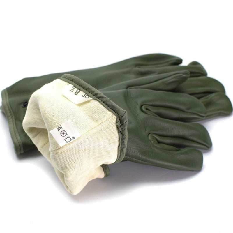 Original French Military Combat Leather Gloves Olive - GoMilitar