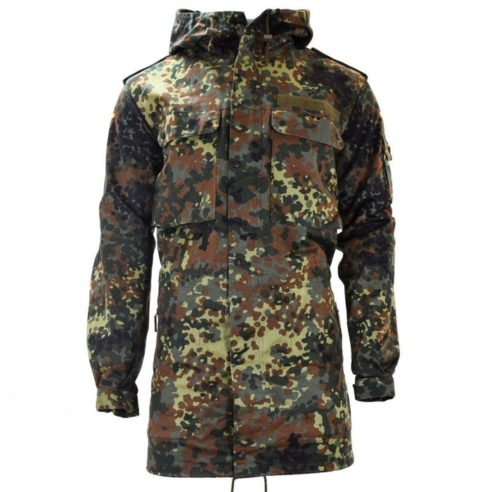 Original German army field jacket parka military issue hooded Flecktarn combat - GoMilitar