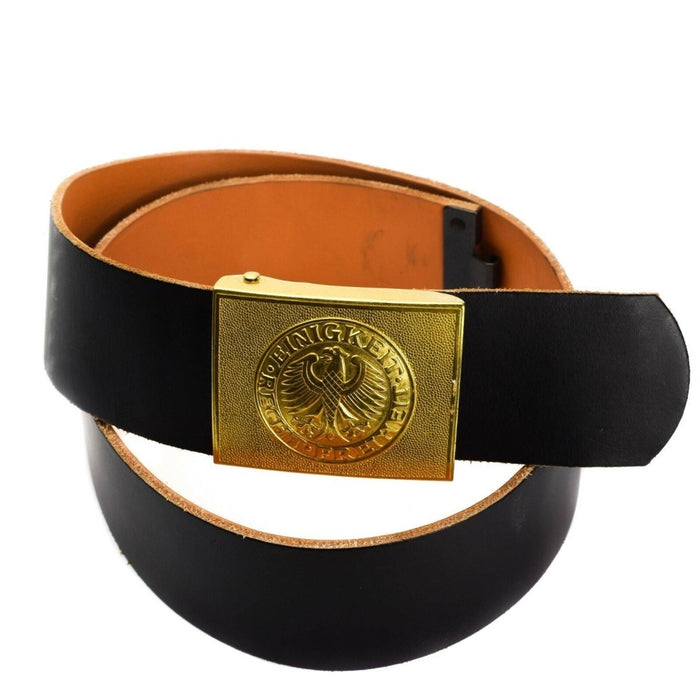 Original German army navy black leather belt military issue pants trousers - GoMilitar