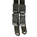 Close-up of vintage German Army Y-straps with metal clips and sturdy brown woven fabric for tactical belts.