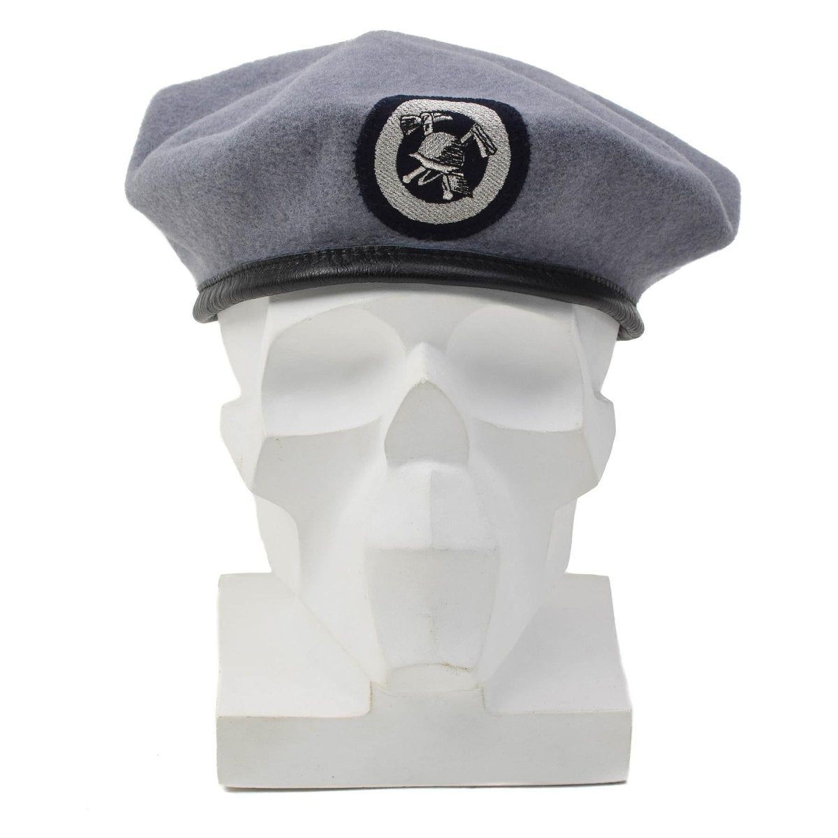 Original German Fire Department Beret Cap Embroidered Fabric Badge Gray