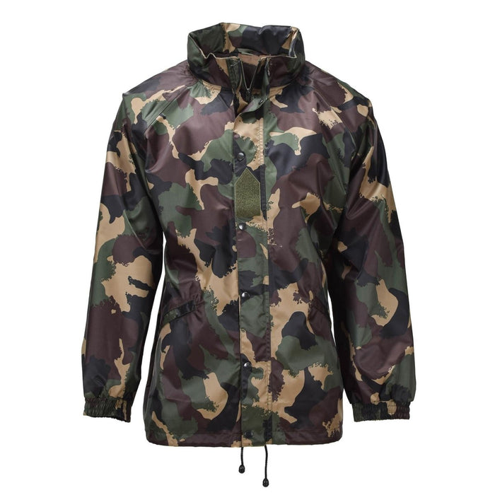 Original Hungarian Military Waterproof Jacket Roll Up Hood Button Flap M93 Camo, durable military surplus camping gear style
