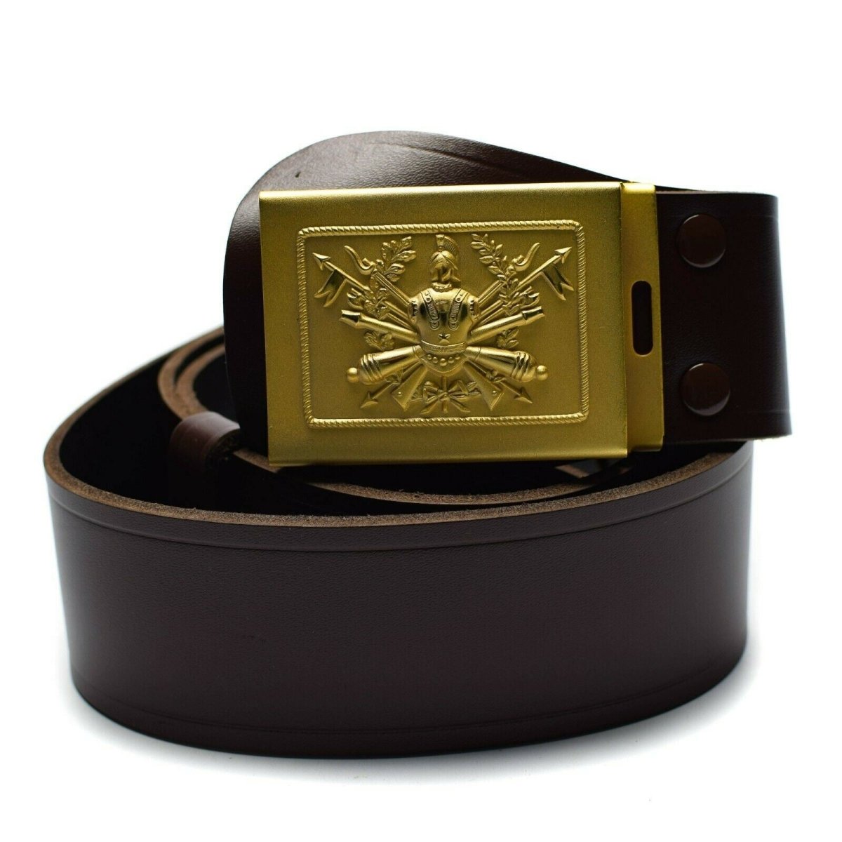 Original Italian Army Parade Belt Leather Gold Buckle Ceremonial Brown