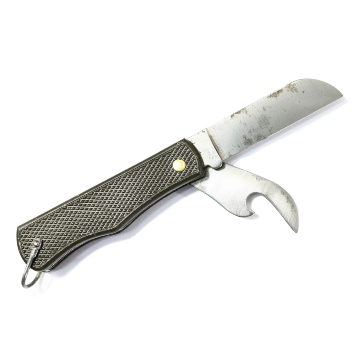 Original Italian Military pocket knife folding can opener plastic handle olive