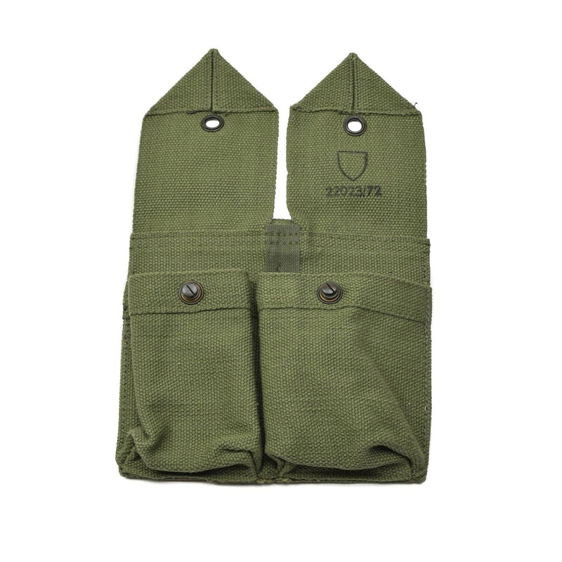 Original Norwegian army vintage double ammo pouch made of durable green canvas with two compartments and snap closures