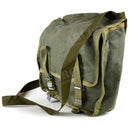 Original Polish army canvas shoulder bag in olive green with adjustable strap and metal buckles, durable and vintage style.