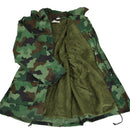 Serbian Army special forces camouflage parka with removable warm liner and hood for tactical outdoor use.
