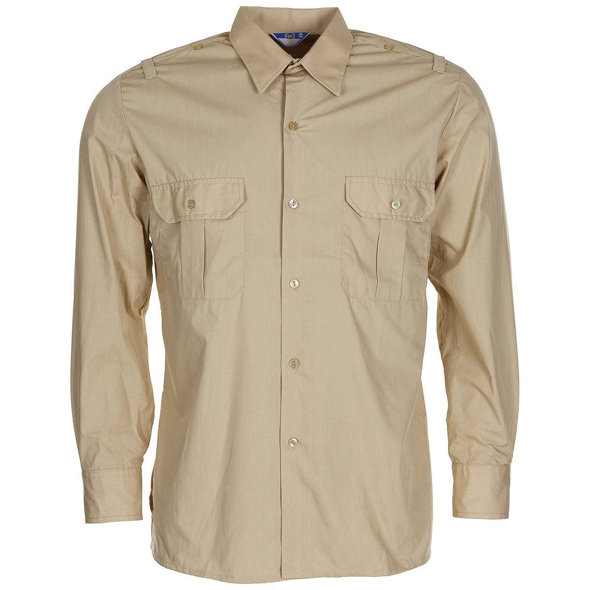 Original Spanish Military Long Sleeve Field Duty Work Shirt Lightweight Khaki
