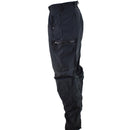 Black Swedish Army M90 thermal combat trousers with zipper and button pockets, designed for warmth and durability in cold weather.